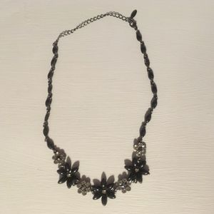 Black & Silver Flower Beaded Necklace